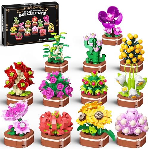 MOGZZi Kit Costruzione Mini Bouquet Fiori Botanical, 1001 PCS di Piante Bonsai, 12-in-1 di Mazzo Flower, Regalo per Bambini 6+ e Adulti per Natale, Festa della Mamma & San Valentino