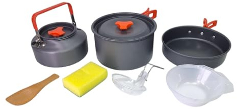 Toolbrothers Outdoor 10-teiliges Kochgeschirr Set für Camping mit Topf, Pfanne & Kanne