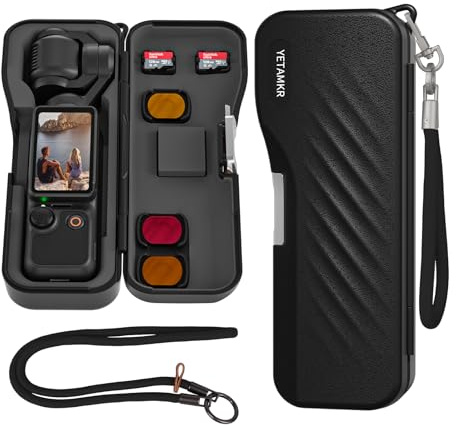 Wejinron Tasche für DJI Osmo Pocket 4/3, Tasche aus Silikon Schutzhülle Zubehör für DJI Osmo Pocket 4/3, mit Trageband Kompatibel mit Filter und Speicherkarte (Schwarz)