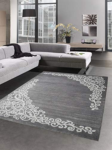 CARPETIA Designer Teppich Wohnzimmerteppich Ornamente Glitzer Creme grau Creme Größe 80 x 300 cm