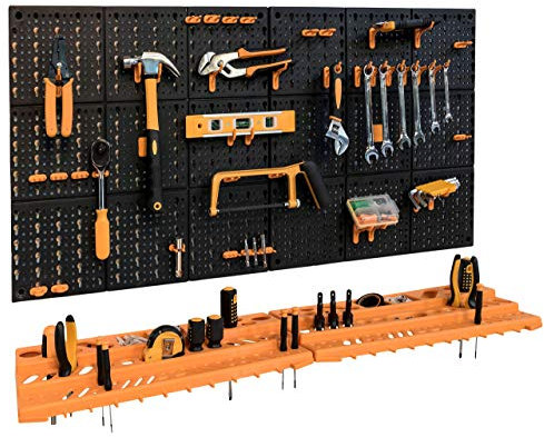Storalex Garage Plastic Tool Rack/Organiser - Wall Mounted with 50 Hooks, Black