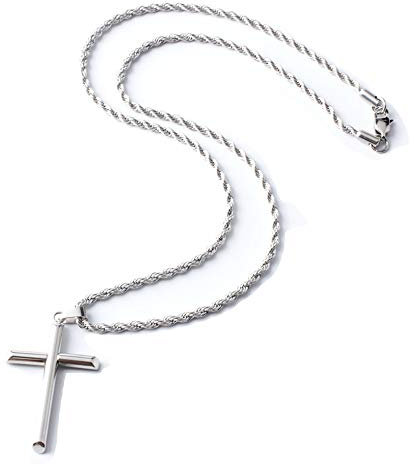 Dubai Collections Gold Plated Chain Rope Cross Jewellery Pendant Necklace for Men, Women w/real strong Solid Clasp Miami Cuban Link style White (56.0, NA)
