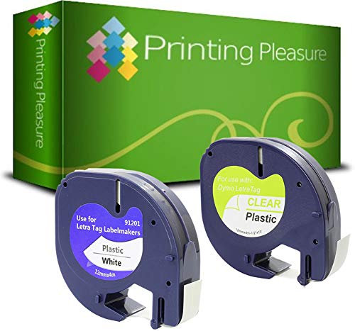 Printing Pleasure 2x Etikettenband S0721660 S0721550 schwarz auf weiß transparent, Schriftband kompatibel für Dymo LetraTag LT100H LT100T LT110T QX50 XR XM 2000 Plus | 12mm x 4m | Kunststoff