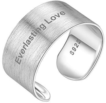 PROSILVER Breiter Ring 925 Silber für Männer Frauen - Name Texte Gravur verstellbar gebürstet Band Ring 10mm breit matt personalisiert Offener Ring Schmuck Accessoire für Mädchen Jungen