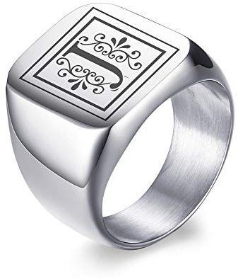 VNOX Männer Monogramm Name Ring Siegelring College Ring Initialen Ring Männer Initial Band Mens Kreis Brief Ring,Geschenk für ihn