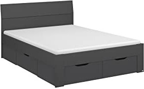 Rauch Möbel Flexx Bett Stauraumbett in Grau metallic, Schwarz, mit 3 Schubladen als zusätzlichen Stauraum Liegefläche 140 x 200 cm Gesamtmaße Bett BxHxT 145 x 90 x 209 cm