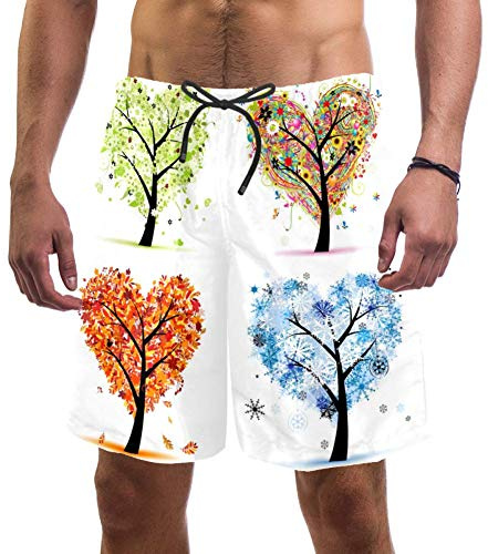 Eslifey Maillot de bain élastique pour homme 4 saisons Motif arbre cœur - - L