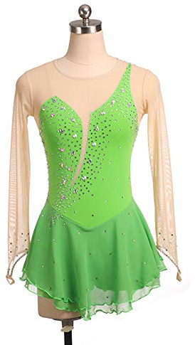 JTKDL Eiskunstlauf Kleid Angepasst Wettbewerb Ice Skating Rock Für Mädchen Frauen Kinder Patinaje Gymnastik Leistung,Green-XS