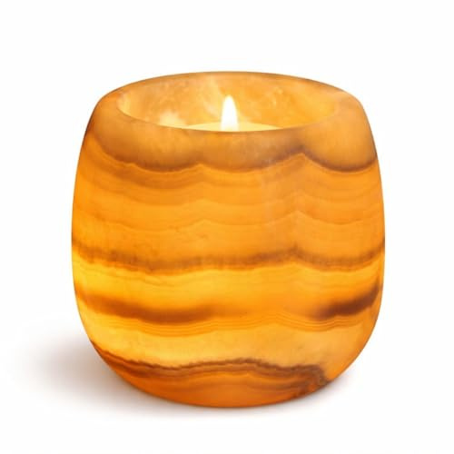 CraftsOfEgypt Kerzenhalter, ägyptischer echter Alabasterstein/Marmor, Votivkerze