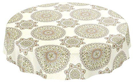 ANRO Tischdecke Wachstuch abwaschbar Wachstuchtischdecke Wachstischdecke Mandala Ornamente Grün-Creme Rund 140cm