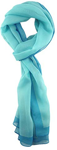TigerTie Damen Chiffon Halstuch in türkis dunkeltürkis mit Bordüre - Größe 160 cm x 36 cm