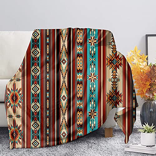 Binienty Luxuriöse Fleece-Decke für Bett, Sofa, Couch, Azteken-Stil, Navajo, geometrisches Design, weich, bequem, Bettdecken