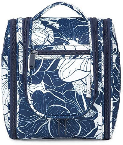 Narwey Klein Kulturbeutel Damen & Kulturbeutel Herren - Kinder Kulturtasche Zum Aufhängen & Männer Kosmetiktasche - Waschtasche für Frauen & Mädchen (Blauer Lotus (Klein))