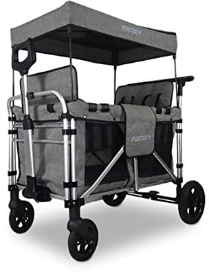 FUXTEC faltbarer Bollerwagen FX-CTXL900 Premium Grau - klappbar mit Dach, Vorder- und Hinterrad-Bremse, Vollgummi-Reifen, montierbare Sitzerhöhung, Sicherheitsgurt für Kinder - Das Original