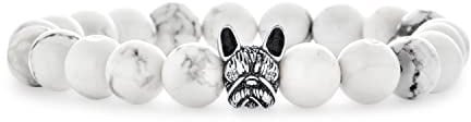 Bling Jewelry Haustier Tier Charme Französische Bulldogge Boxer Edelstein Weißer Howlith Perlen Stretch Französische Bulldogge Armband Für Frauen Teenager Oxidiert Silber Beschichtet Verstellbar