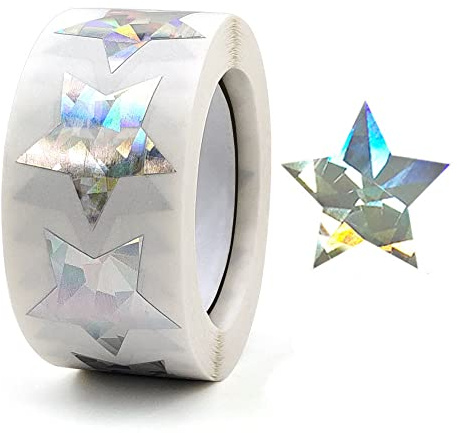 GIVBRO Pailletten Aufkleber Sterne Etiketten Hochzeit Versiegelung Backaufkleber für Süßigkeiten Tüte Geschenkbox Handgemachte Projekt Dekoration Silber