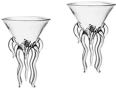 BESTonZON Lot de 2 verres à cocktail uniques Martini Octopus Bouquet Coupe de jus Cadeau pour homme Poisson Fête Incassable Transparent Accueil Party Tasse Service de
