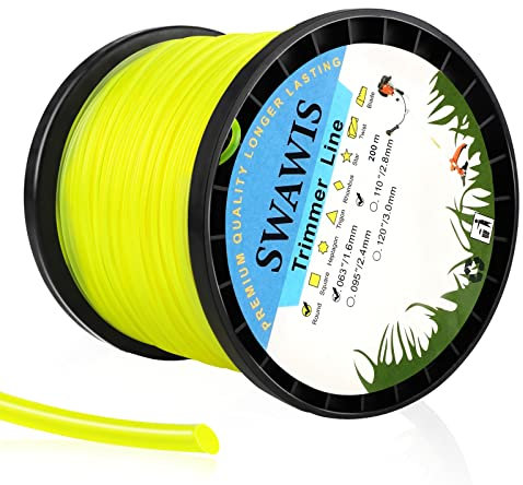 SWAWIS Fil de Coupe Nylon Rond Bobine de Tondeuse 1,6mm/200M Trimmer Line de Rechange pour Jardin de Mauvaises Herbes Fil pour débroussailleuse, Jaune
