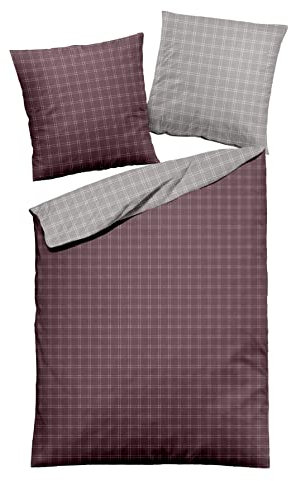 Dormisette Edel Biber Bettwäsche 135x200 Wende Karo Silber weinrot 1658-61