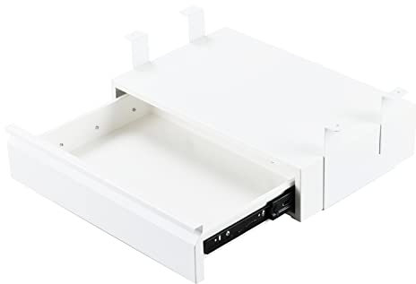 OSteed Large Under Desk Drawer Metal White, Pull-out Storage Organiser, Under Shelf Storage Drawer, Desk Extender with Tall Brackets Mount Under Table with a Max 5cm Crossbar, Tall_Version