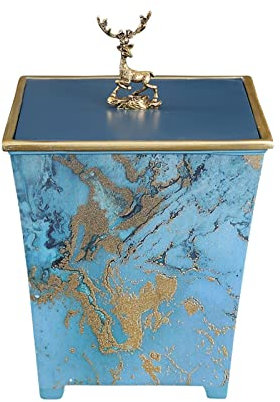 SEFAX Papelera cuadrada creativa con tapa, papelera pequeña decorativa de resina azul, contenedor de basura for baños, tocadores, cocinas, oficinas en el hogar