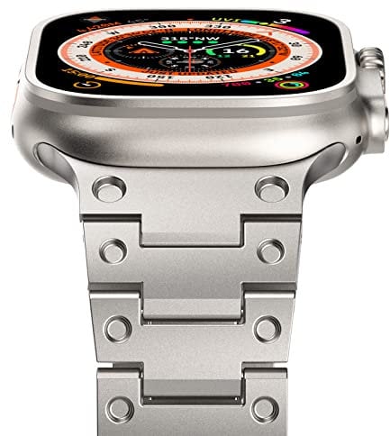 NewWays Metallband Kompatibel mit Apple Watch Armband 49mm 46mm 45mm 44mm 42mm(Serie 1 2 3),Edelstahl Gliederband Ersatzarmbänder für iWatch Ultra 2/Ultra,Series 10 9 8 7 6 5 4 3 2 1 SE,Titan
