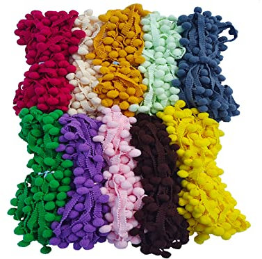 30 Meter Pompon-Fransenborte, 10 Farben, 12 mm, für Dekoration, Basteln, Nähen (3005 gemischte Farben, 5,12 mm, 30 Meter)