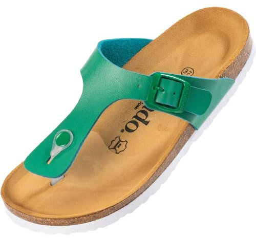 Palado Zehentrenner Damen Kos Matt – gefertigt in Spanien – weiche Veloursleder-Decksohle – mattes Obermaterial für dezente Eleganz Grün UK6 - EU39