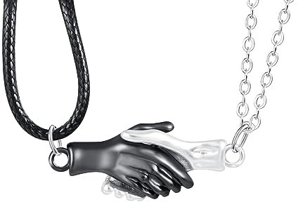 feilok Poignée de Main Couple amitié magnétique BFF Pendentif Homme Femme Collier Chaîne en Acier Inoxydable