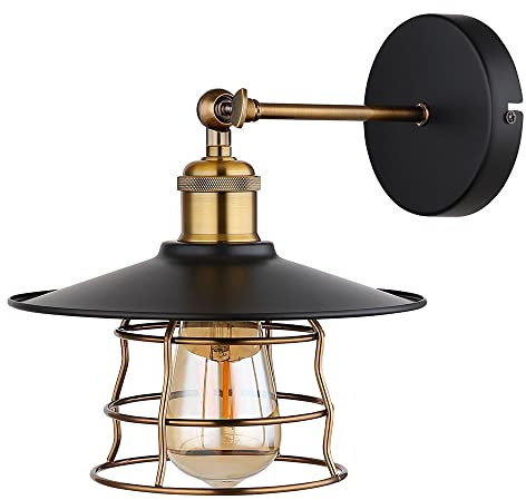 Globo Wandleuchte Industrial Flurleuchte Treppenhauslampe messing schwarz Wandlampe beweglich, Metall, 1x E27, BxHxT 20x28x28 cm
