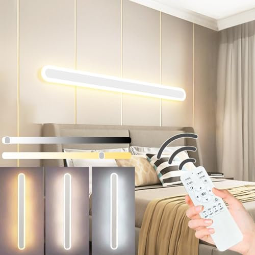 ZTWLEED Applique da Parete Interno Dimmerabile,44W LED Lampada da Parete con Telecomando 2.4GHz,Applique da parete Moderno Lunga per Soggiorno Camera da Letto Scala Corridoi Bianco 120CM 110-240V