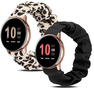 TOYOUTHS Elastic Scrunchie Straps Compatible with Samsung Galaxy Watch 7/6/5/4/Active 2 40mm 44mm/Watch 5 Pro 45mm/Watch 6 Classic/Watch 3 41mm Women, 20mm Stretchy Loop Strap, Leopard/Black, L