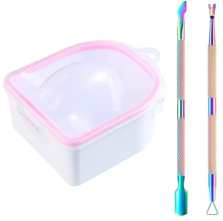 Nail Soaking Bowl, 1PCS Soak Off Gel Polish Dip Powder Remover Manicure Bowl for Hand with Stainless Steel Cuticle Peeler, Cuticle Pusher, Acetone for Acrylic Nail Supplies (Nail Polish Removers Kit1)