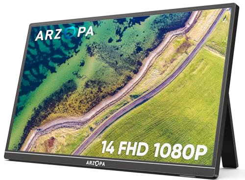 ARZOPA Monitor Portatile, 14,0 Pollici Portable Monitor, 1920x1080 FHD, IPS con HDMI/Type-C/USB-C, Mini Schermo Portatile, Doppio Altoparlante Integrato per laptop/PC/Mac/PS5 /Xbox