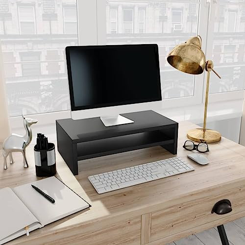ARKEM Monitorständer Schwarz 42x24x13 cm Holzwerkstoff MonitorstäNder Holz Unterbau Podest Fernseher