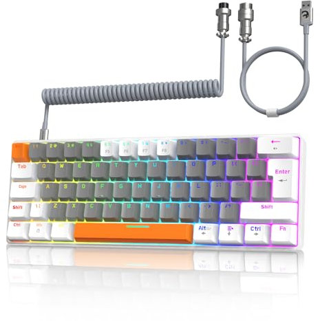 ZIYOU LANG T60 Wired Gaming-Tastatur mit Spiral USB-C Kabel - Kompakt 60% UK Layout(QWERTY) Mechanische Tastatur, 19 Rainbow RGB Backlit Mini 62 Tasten Linearer Red Switch für PC/Mac/PS4 - Blau