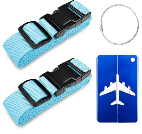 Avesteir 2-Stück Koffergurt Kofferband Gurt Gepäckgurt Luggage Strap für Koffer Blau