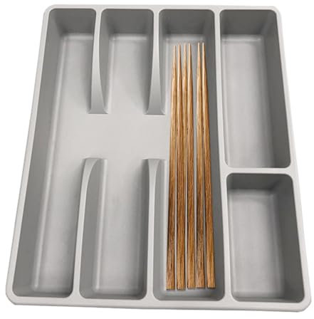 1/2 organizer per cassetti per posate, 5 scomparti, in plastica, grande vassoio per utensili da cucina, organizer per cassetti e forchette per cassetti, divisore utensili da cucina