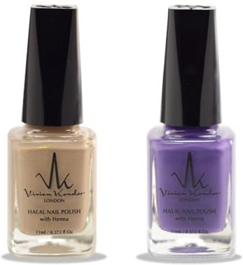 (2Pcs Set) Henna Infused Halal Nail Polish Water Permeable Nail Polish Wudhu and Vegan Friendly Long lasting Shiny Nail polish (Rose Gold + Aladdin)