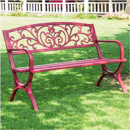 CAFIEDR GThe Bench für den Außenbereich, Terrassenbank für den Außenbereich für Ihre Freizeit, Parkbänke für den Außenbereich, GThe Bench aus Gusseisen und Metall (Tischbeine mit rotem Kreuz)