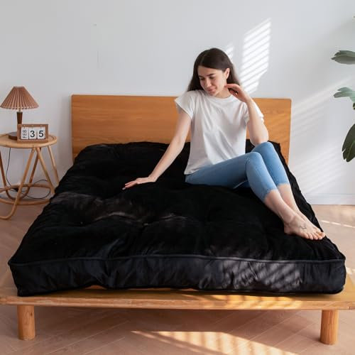 MAXYOYO Japaner Samt Stoffboden Matratze Futon Matratze, zerkleinerte Schaumstofffüllung verdicken Tatami -Matte Schlafkissen Faltbare Matratze (100x200 cm, Schwarz)