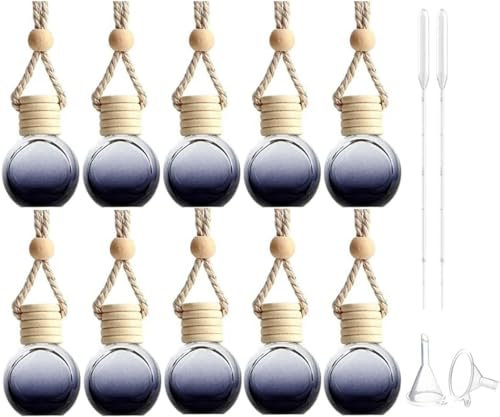10 Stück 8 ml Schwarze hängende Auto Lufterfrischer Flasche, Leere Auto Diffusorflaschen für ätherische Öle, Schwarze Glas Parfümflaschen, Aromatherapie Duftflasche, Auto Ornamente Dekoration