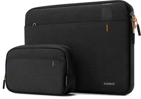 Inateck 360° Schutz Laptoptasche, Kompatibel mit 14 Zoll MacBook M1/M2/M3/M4 Pro/Max 2021-2024, Laptop Hülle mit Zubehör Tasche, Schwarz