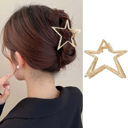 Horquilla Metal Estrella,Pinzas pelo Grande,Pinzas para el Cabello para Cabello Grueso y fino, Ldeal Para Cualquier Peinado (oro)