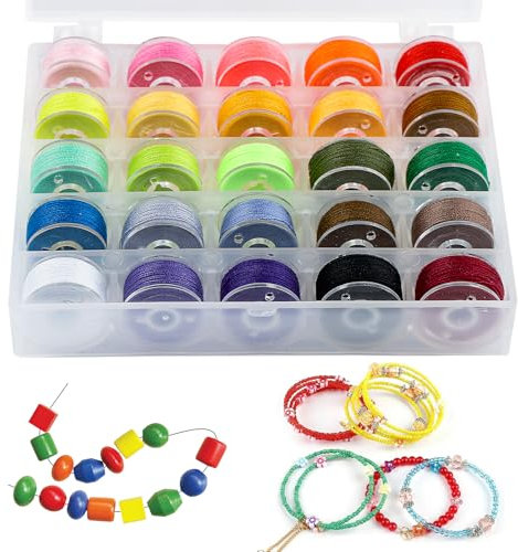 25 Rollen Gewachste Baumwollschnur, 0.65mm x 10m Bunt Gewachste Schnur für Armbänder, Polyesterschnur Wachsschnur für Schmuckherstellung DIY Basteln, Armband Schnur mit Box für Makramee, Leder Nähen