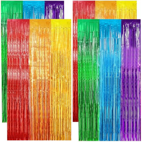 4 Stück Lametta Vorhang Regenbogen, PET Glitzervorhang Party Deko, 1m×2m Glitzer Vorhang Geburtstagsdeko, Bunt Fransenvorhang, für Hochzeit Verlobung Bühnendekor Dekoration Hintergrund