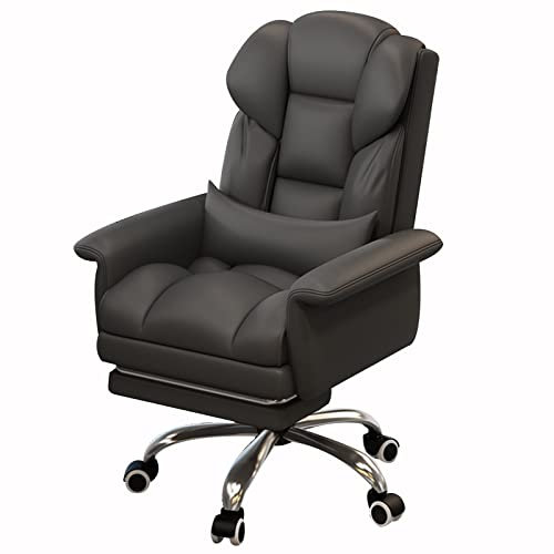 Ergonomic Black Leather Office Chair with Latex Cushion 360° Rotation Footrest and Adjustable Height Comfortable Executive Chair for Home Office Computer Desk or Gaming PC