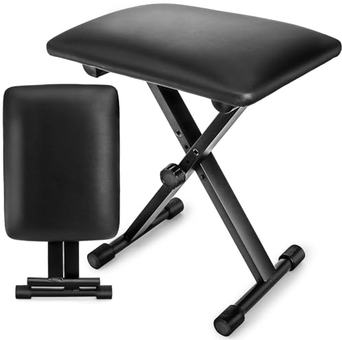 Foraineam Panca regolabile per tastiera, stile X, imbottita, sgabello per pianoforte, pieghevole, sedia per tastiera con design antiscivolo