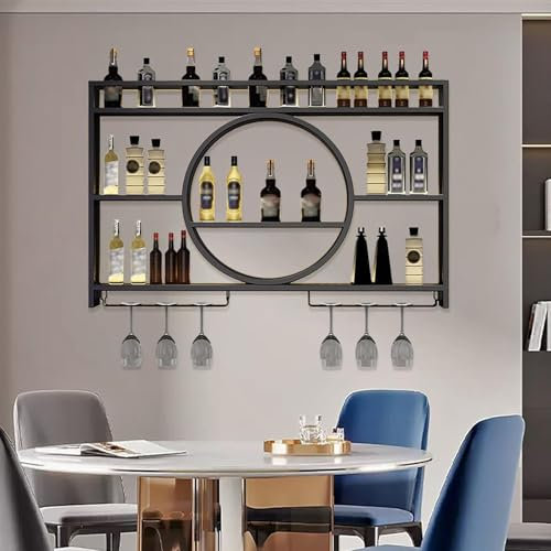 GWWBD Barschrank,weinregal Wandmontage Hausbar Theke Bar Regal Wand Beleuchtet Bar Regal Wand Barmöbel Set Mini Bar Möbel Für Küche Weinkeller Wohnzimmer Usw(Size:100 * 15 * 80cm,Color:Schwarz)