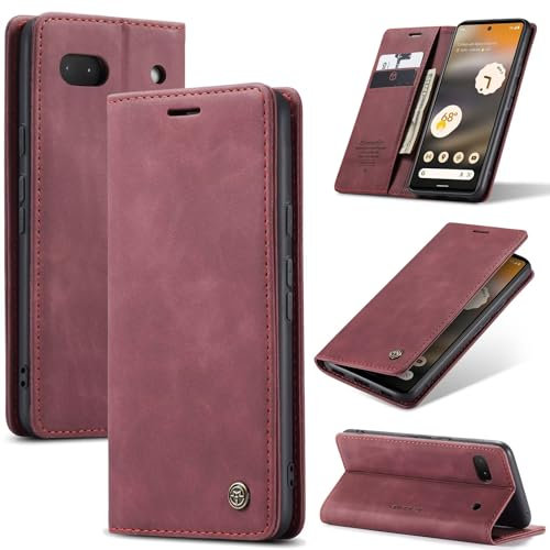 SLWYF Coque pour Google Pixel 6a, Etui Protection Housse Premium en Cuir PU, Pochette Fermeture Magnétique [Fentes pour Cartes] Flip Case Compatible avec Google Pixel 6a, Rouge